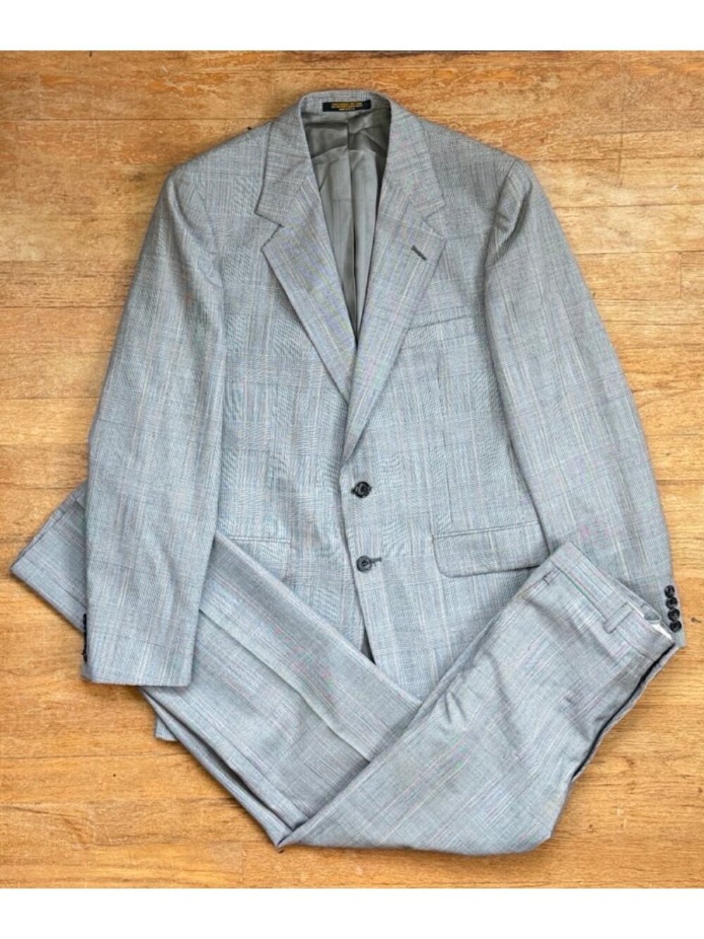 Vintage Mens Suit Set Size 38R Blazer 32x31 Pants Colorful Glen Plaid Wool Blend